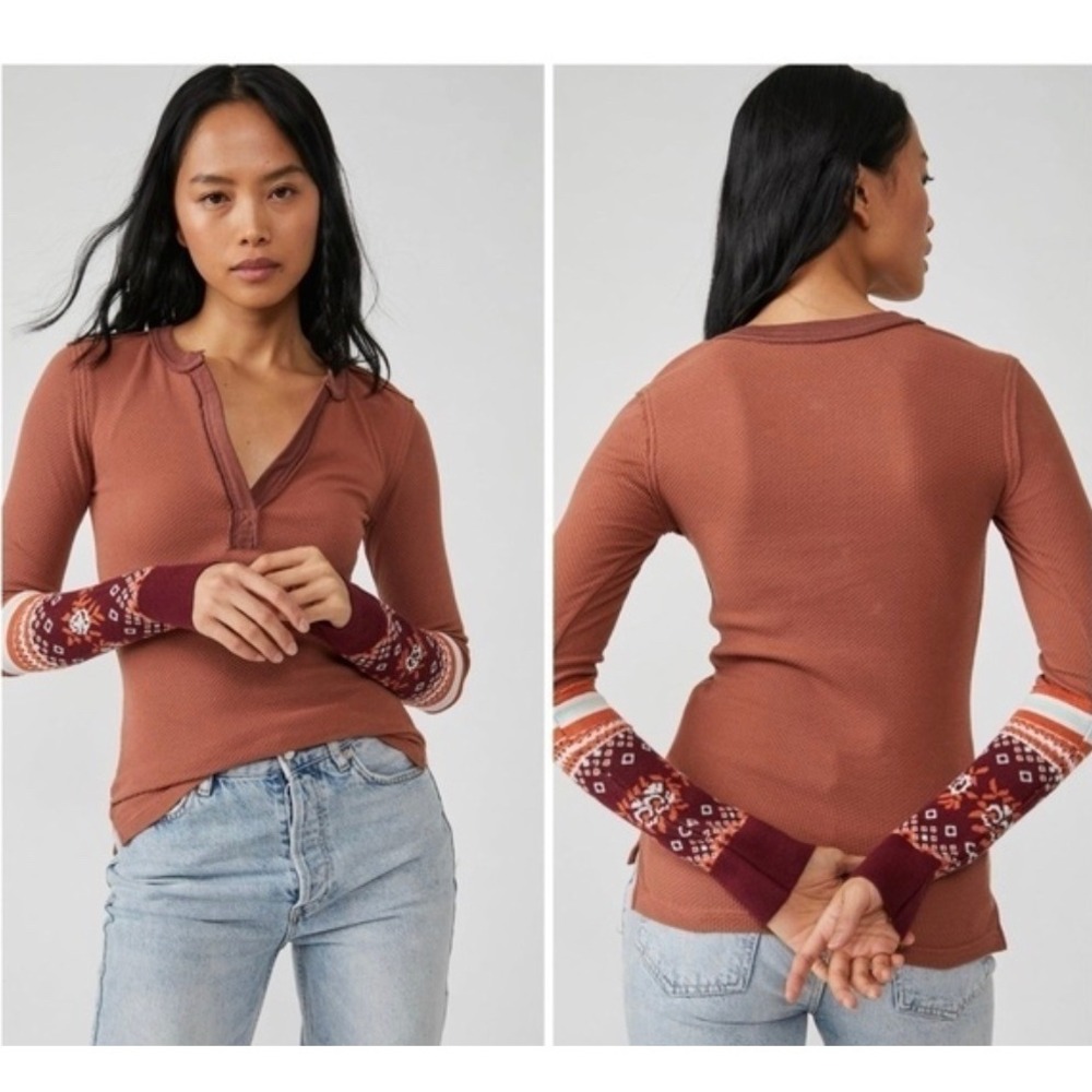 Free People We The Free Mikah Layering Cuff thermal top in‎ Autumn Combo color